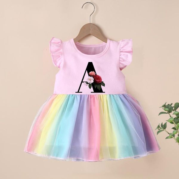 

girl's dresses summer fashion alphabet dress harajuku retro children princess flowers letter girl elegant outfits 1 2 3 4 years, Red;yellow