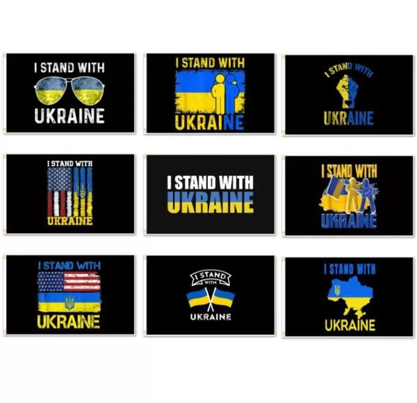 3X5 Ft Bandiera dell'Ucraina con occhielli in ottone We I Stand with Ukraine Peace Ucraino Blu Giallo Bandiere per interni ed esterni Striscioni Segno Poliestere 2022