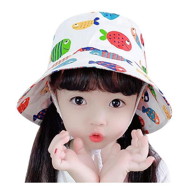

caps & hats kawaii cartoon printed baby kids summer outdoor sun protection bucket hat boys girls children casquette enfant, Yellow