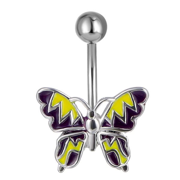

d0237 butterfly purple belly navel stud, Silver