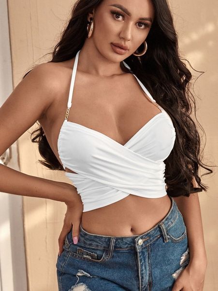

crossover tie back crop halter e5hh#, White