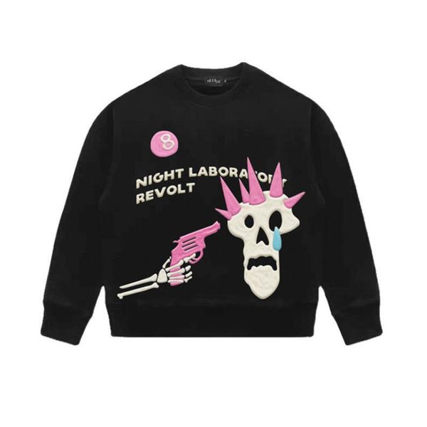 

men's hoodies & sweatshirts 2021 autumn cool punk style skull pattern puff printing men oversized hip hop casual thick couple round nec, Black