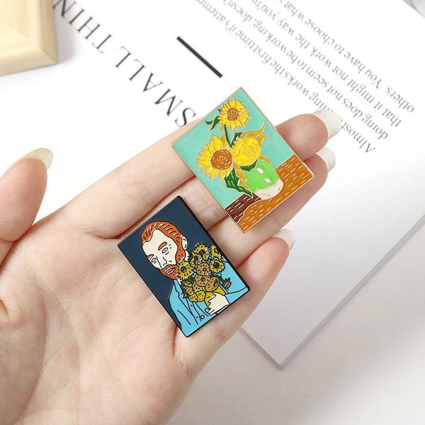 

pins, brooches 1pc bag clothes lapel pin badge art jewelry gifts for friends oil painting enamel pins custom sunflower, Gray