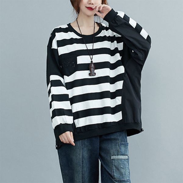 

hoodies spring autumn korea fashion women batwing sleeve loose hoodies all-matched casual cotton striped pullovers big size m651 vhv6, Black