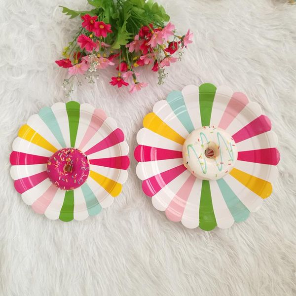 

disposable dinnerware 8pcs rainbow paper plates cake plate party tableware birthday afternoon tea wedding supplies
