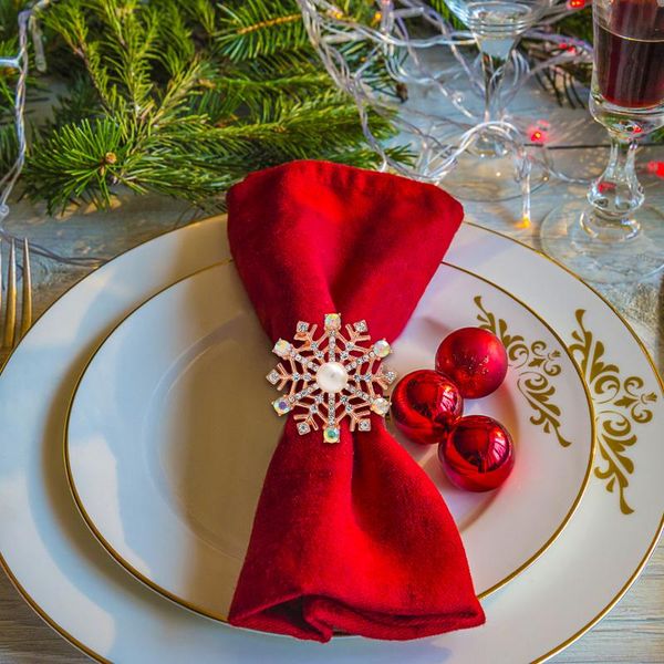 

napkin rings 6pcs/set christmas snowflake alloy rhinestone holders buckle weddings dining table supplies