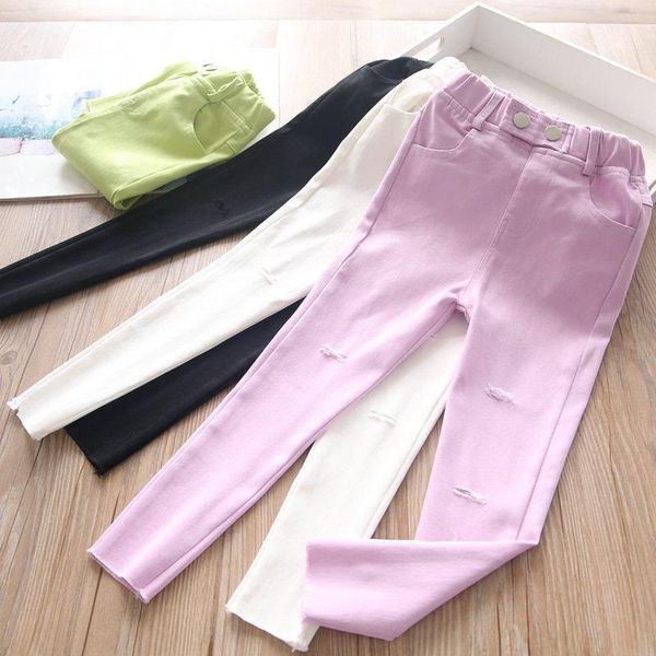 

spring girls' hole casual pants children's clothing wholesale trousers, Blue