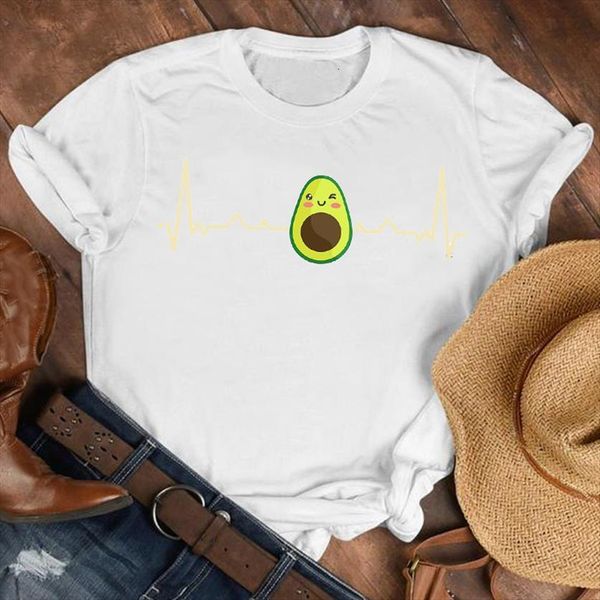 

3d girl avocado fruit printed womens t shirt 90s clothes print tee graphic, White