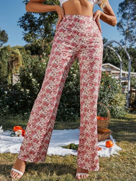 

paisley & butterfly print flare leg pants z0vm#, Black;white