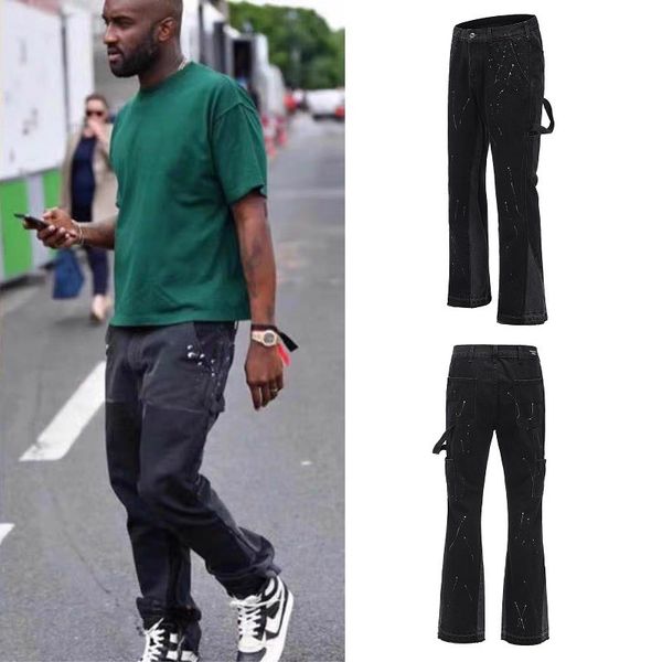 

men's streetwear wide-leg jeans hip-hop denim casual flared pants, Blue