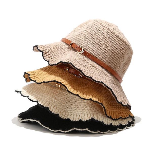 

wide brim hats simple belt fisherman hat tide spring autumn versatile lotus leaf leisure sunscreen summer dome basin beach travel, Blue;gray