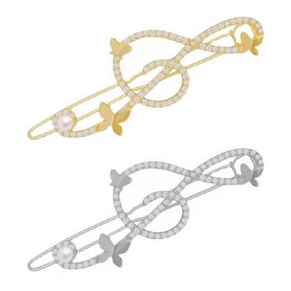 

hair clips 2pcs note shaped rhinestone inlaid hollow bobby pin hairpin