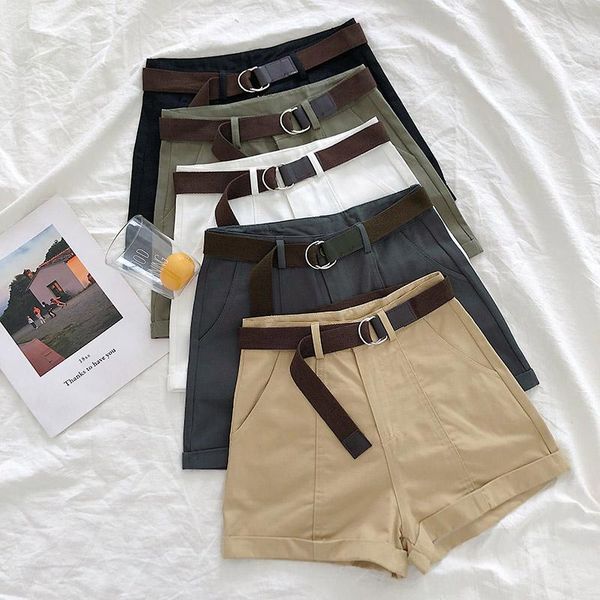 

tooling shorts women's 2021 spring and summer korean-style simple solid color loose student casual pants fashion waistband, White;black