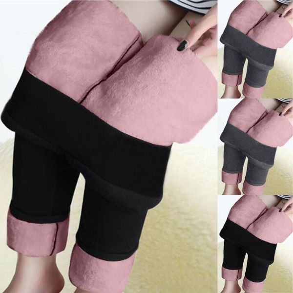 

women's pants & capris women winter high waist leggings thick velvet wool cashmere pencil print span ladies skinny trousers joggings, Black;white