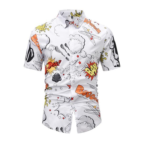 

men's casual shirts logo loose shirt graffiti print cardigan lapel short sleeve, White;black
