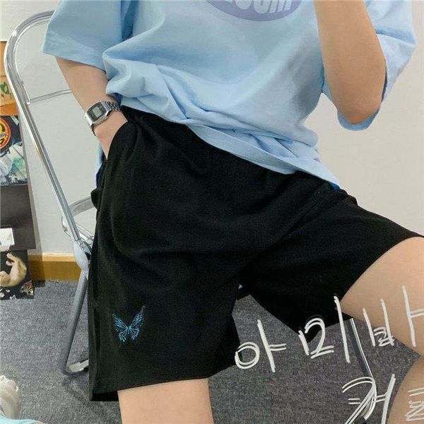 

y2k butterfly embroidery summer korean womens short style loose wide legs femme sets casual harajuku plus size women clothing, White;black