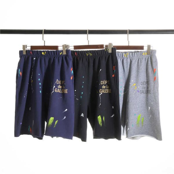 

high edition fashion brand gallery dept high street ink splashing letter print men's and women's shorts caprisper0, White;black