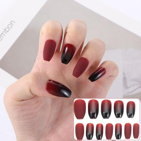 

false nails 24pcs/box black&red gradient color ballet fake nail patch ballerina detachable tip artificial press on, Red;gold