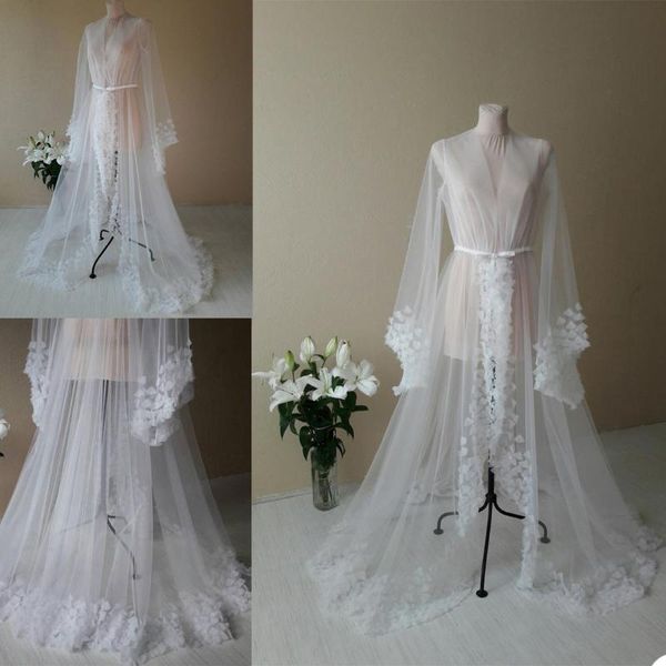 

wraps & jackets elegant wedding night dress for po shoot illusion tulle robe maternity dressing gown women robes custom made sleepwear, White