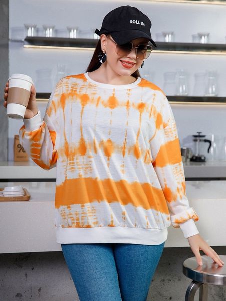 

plus tie dye drop shoulder sweatshirt k28m#, Black