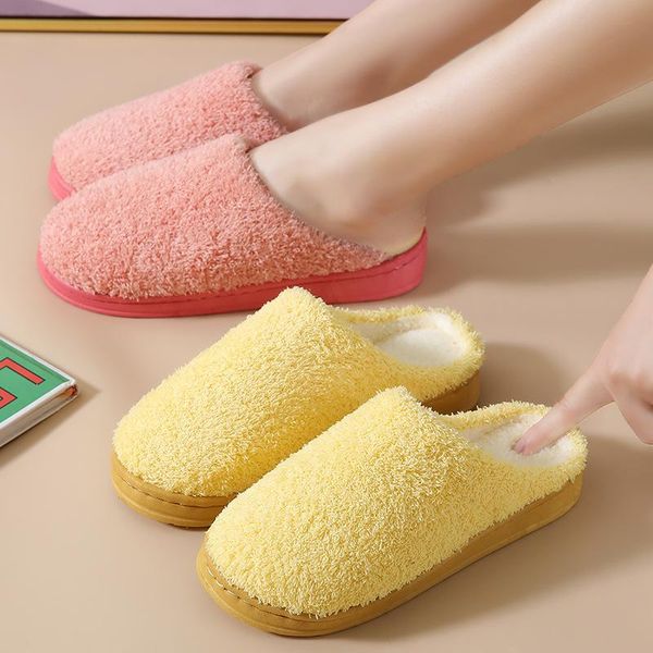 

slippers ladies cotton autumn comfortable and warm plush home solid color couple flat shoes, Black
