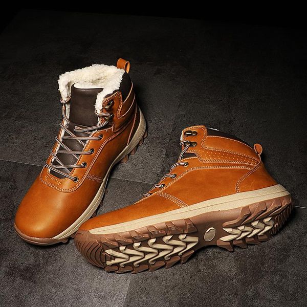 

boots men winter with fur 2021 warm snow work shoes footwear fashion rubber ankle 39-48, Black