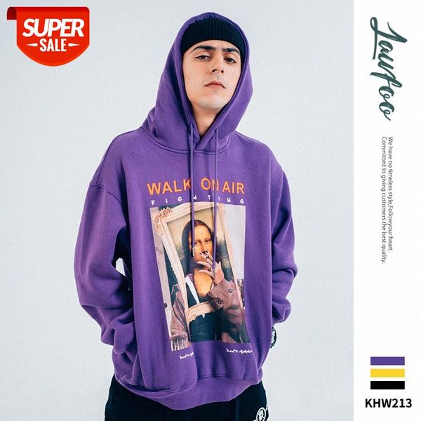 

lawfoo country spoof mona lisa print couple men's hooded plus velvet sweater #ua0g, Black