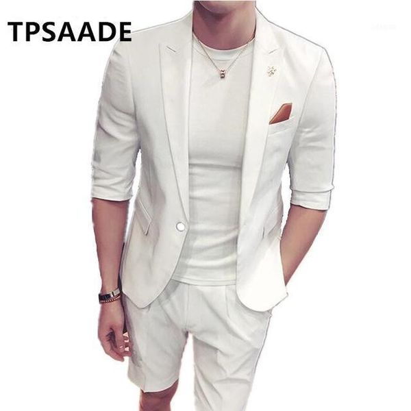 

men's suits & blazers summer style double-breasted vest 2 pieces tpsaade mens groom wedding formal party tuxedo blazer with short pants, White;black
