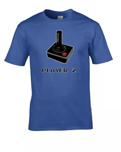 

player two- old school arcade gamer joystick 1980s style men's t-shirt, White;black