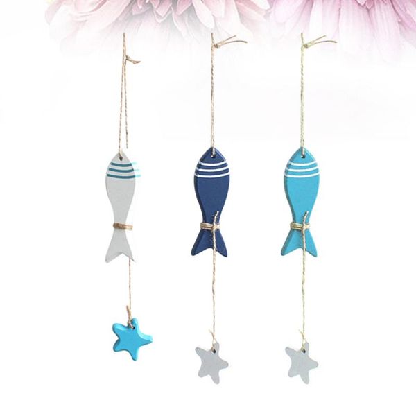 

decorative objects & figurines 3pcs mediterranean style small fish string pendant fishing net accessories wooden hanging decor for home shop
