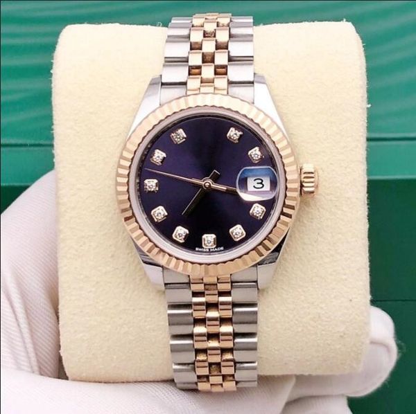 

womens diamond watches waterproof 273171 279171 28mm sapphire glass green dial mechanical rose gold jubilee steel bracelet luxury watch, Slivery;brown