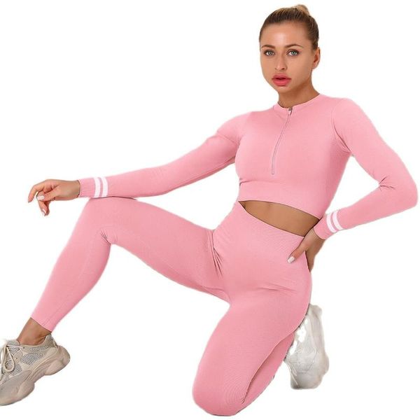 

women's leggings women fitness sport yoga seamless sets zipper long sleeve clothing tracksuit gym suits wear running clothes, Black