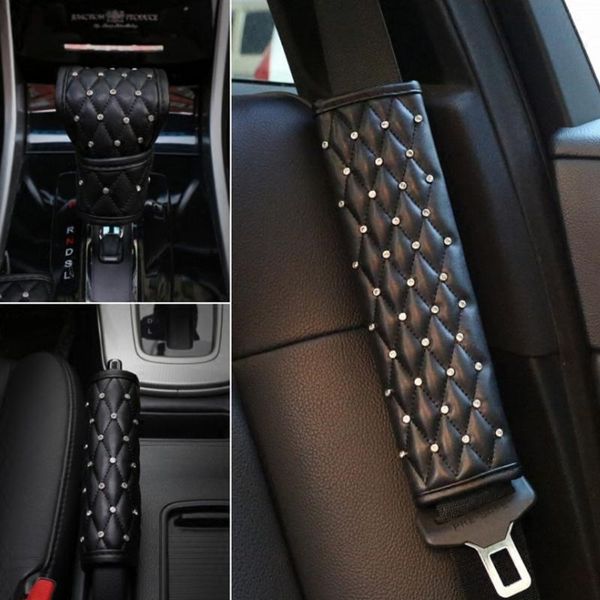 

steering wheel covers shiny rhinestone crystal car craft leather handbrake cover shift handle belt