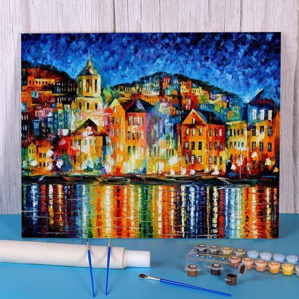 

paintings town at harbor paint by numbers package oil paints 40*50 canvas painting wall for adults drawing handicraft