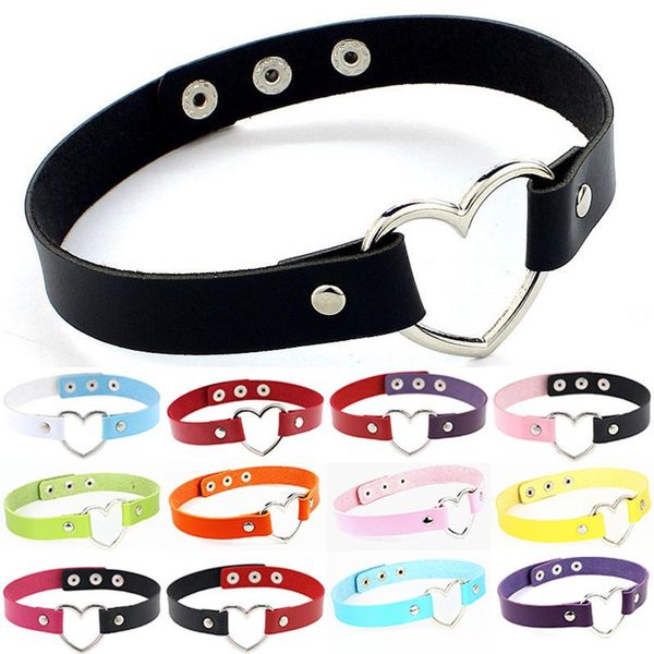 

chokers fashion pu leather heart choker necklace women chocker necklaces punk statement jewelry collier wedding bride gift, Golden;silver