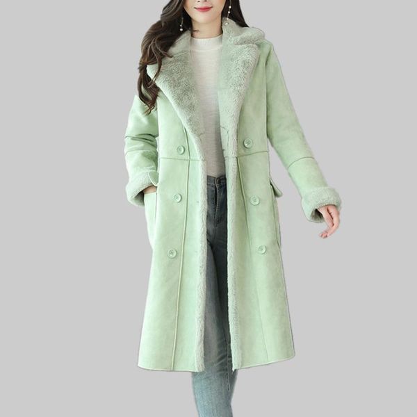

women's fur & faux women winter long sleeve coat warm teddy jacket female lamb wool casual overcoat outwear, Black