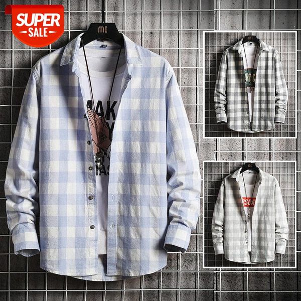 

japanese plaid long-sleeved shirts men's spring casual youth #v52m, White;black