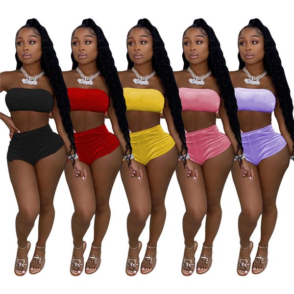 

women's tracksuits bulk items wholesale lots summer women clothes strapless shorts outfits 2 piece set tracksuit fashion solid sets m66, Gray