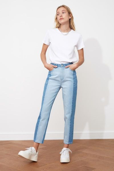

women's jeans trendyol blocky high bel mom trousers casual denim outerwear blue streetwear vintage women fashion