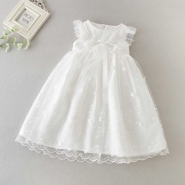 Langes Baby-Taufkleid für den ersten Geburtstag, ärmellos, Prinzessinnenkleider, inklusive Hut für Party- und Hochzeitskleidung, 0–2 Jahre, 9890BB 210610