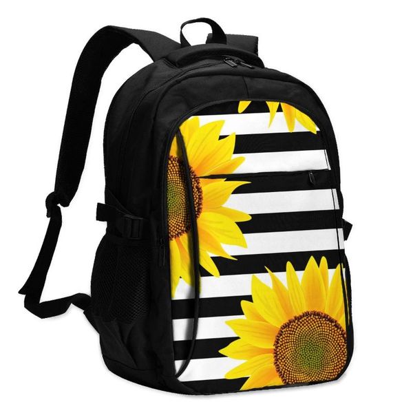 

backpack 2021 cool printing lapsunflowers on striped black and white usb charging travel women male school mochila