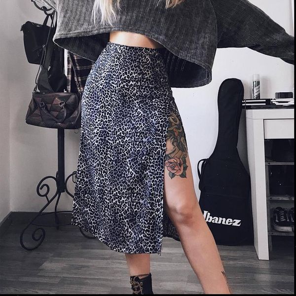 

leopard print summer womens skirts split high waist floral fashion tight open beach casual flower clothes, Black