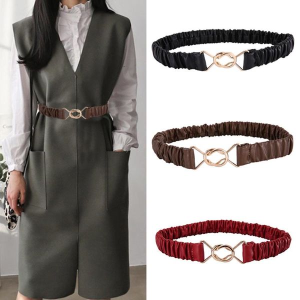 

belts women fashion elastic stretchy metal buckle skinny waist belt elasticated slim sweater suit waistband, Black;brown