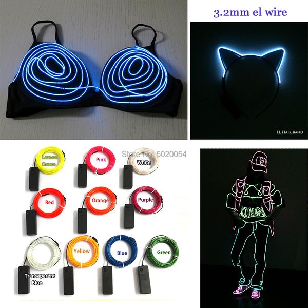 Accessori per costumi Controller 3V 10M Luce al neon flessibile lunga Glow EL Wire Rope tape Cable Glow Strip Lampada al neon impermeabile