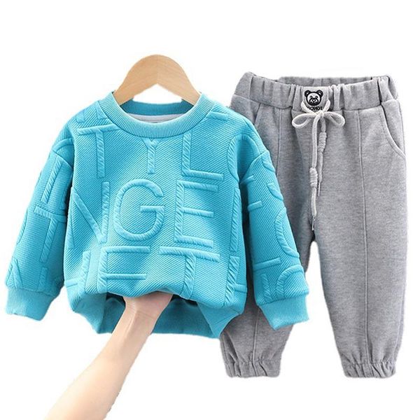 

clothing sets kids tracksuits children suits for boys spring autumn 2021 jacquard fabric cartoon pullover+pant clothes baby set, White