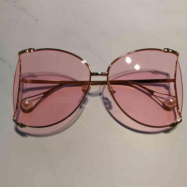 

sun glasses trendy vintage oversized metal hollow glasses women brand designer fashion luxury pearl female color shades, White;black