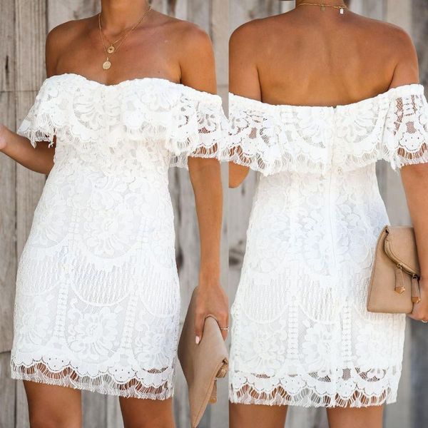 

casual dresses s21s5021 european american style spring and summer temperament one line shoulder eyelash lace dress spot supply, Black;gray