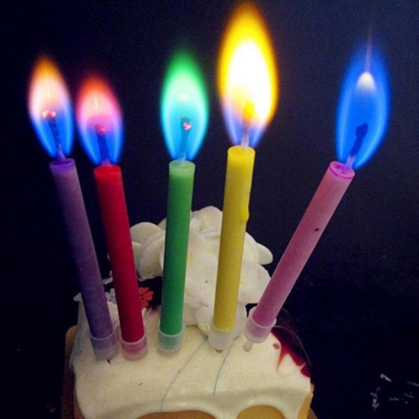 

1set 5pcs/lot birthday cake candles assorted colored flames safe taper chime party decor
