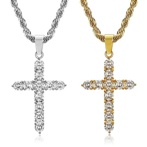 

pendant necklaces hip hop titanium steel cross necklace for women men female statement iced out cuban chain jewelry drop, Silver