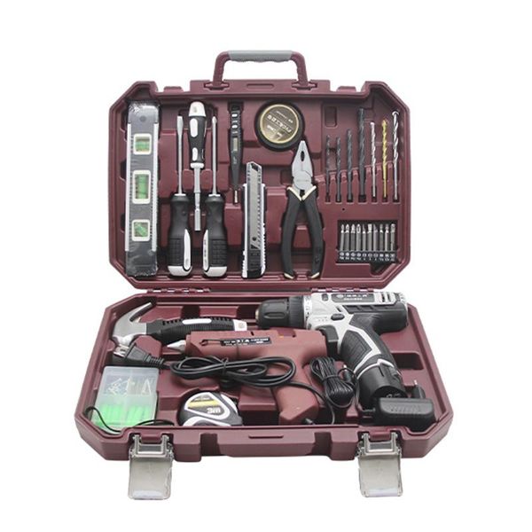 

household combination repair toolbox 112pc 12v lithium electric drill home diy glue gun set basic tool kit for women professional hand sets